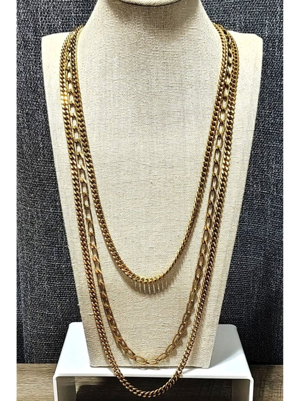 Vtg Belle Paris Gold Tone Cascading Multi Layer Chain Necklace Chunky Statement